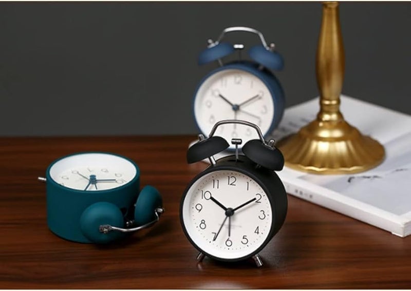 DRONTER Vintage Twin Bell Analog Display Table Alarm Metal Clock with Night LED Light Heavy Slippers Extra Loud Alarm Clock Ideal for Student and Kids Bedroom (Black) (Blue Round), 12 *15 Cm - Image 2