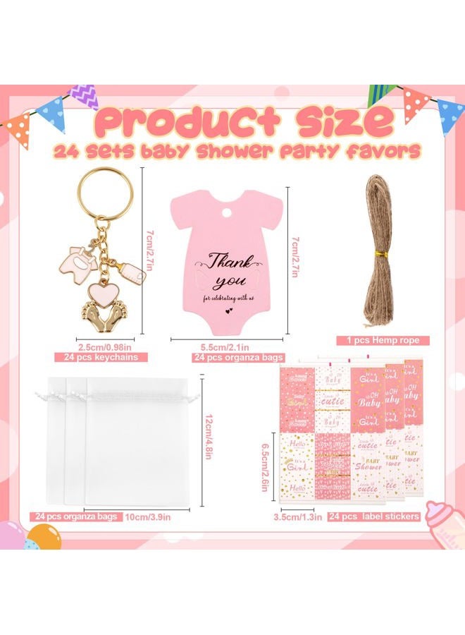 Orchidleaf 24 Set Baby Shower Party Favors for Girls Pink Footprint Keychains, Baby Shower Favors with Thank You Card White Organza Bags for Birthday Party Supplies (Pink) - Image 2