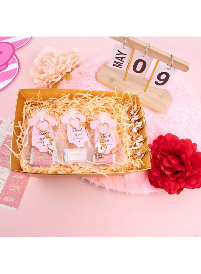 Orchidleaf 24 Set Baby Shower Party Favors for Girls Pink Footprint Keychains, Baby Shower Favors with Thank You Card White Organza Bags for Birthday Party Supplies (Pink) - Image 5