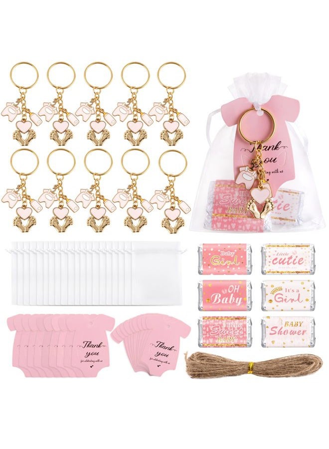 Orchidleaf 24 Set Baby Shower Party Favors for Girls Pink Footprint Keychains, Baby Shower Favors with Thank You Card White Organza Bags for Birthday Party Supplies (Pink) - Image 1