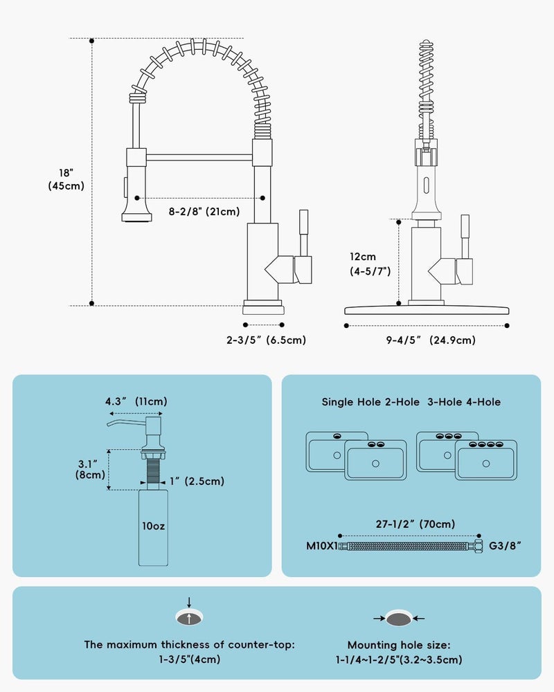 APPASO Black Kitchen Faucet with Soap Dispenser and Pull Down Sprayer, SUS304 Stainless Steel Commercial Single-Handle Spring Faucet for Kitchen Sink, Matte Black - Image 5