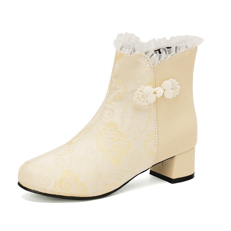 Wish Export Model Medium And Large Children'S Low-Heeled 30-43 Size Chinese Style Disc Buckle Low-Cut Women'S Boots - Image 1