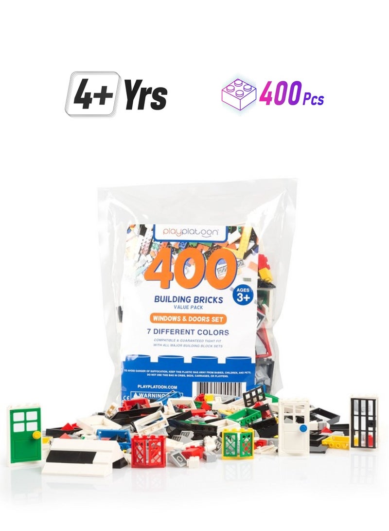 Play Platoon 400 Piece Windows Doors And Roof Tops Set Building Brick Compatible Play Kit - Image 1