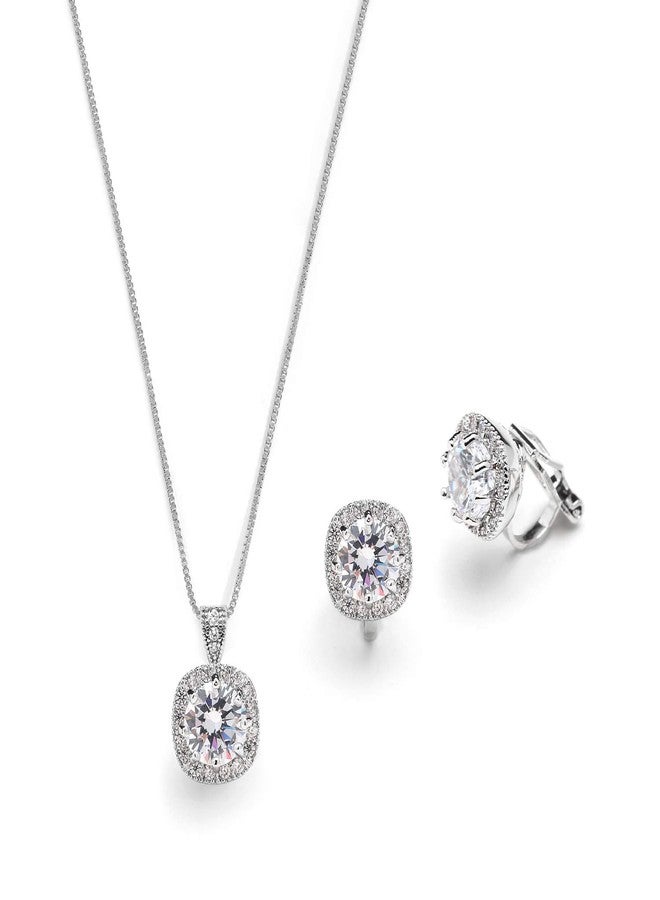 Mariell Cubic Zirconia Crystal Necklace & Clip On Earrings Jewelry Set, 10mm Solitaire with Stud Earrings - Image 5
