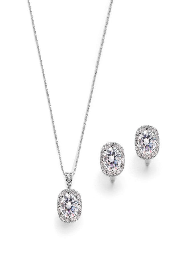 Mariell Cubic Zirconia Crystal Necklace & Clip On Earrings Jewelry Set, 10mm Solitaire with Stud Earrings - Image 1