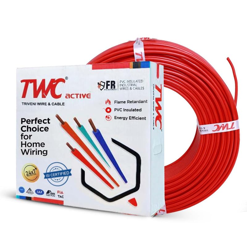 TWC Active Red 10 SQMM 90 METER | Copper Wire | HRFR (Heat Resistant Flame Retardant) Lead-Free Cable | Low Smoke Halogen-Free Wire for Home & Industrial Electrical Wiring - Image 1
