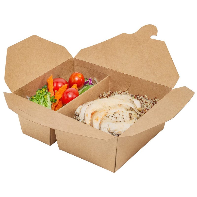 Restaurantware Restaurantware Bio Tek 47 Ounce Paper Take Out Containers 200 2Compartment Kraft Take Out Boxes  Greaseproof TabLock Closure Kraft Paper To Go Paper Boxes Sturdy Safe For Hot Or Cold Foods 