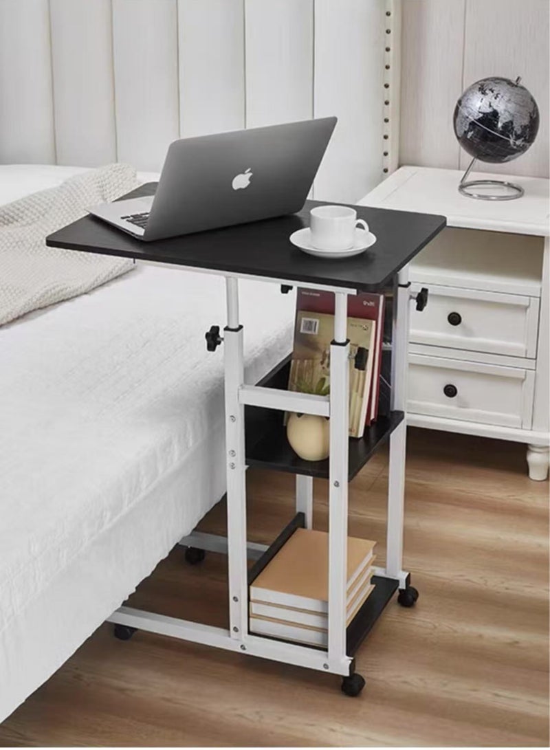 شي ون طاولة لابتوب متحركة من SHEE ONE | طاولة قابلة للتعديل بارتفاع مريح و4 عجلات | طاولة كمبيوتر وقراءة بجانب السرير مع رفوف تخزين عملية – مقاس   85x 75 ( 40x 80سم )  – لون أسود - Image 1