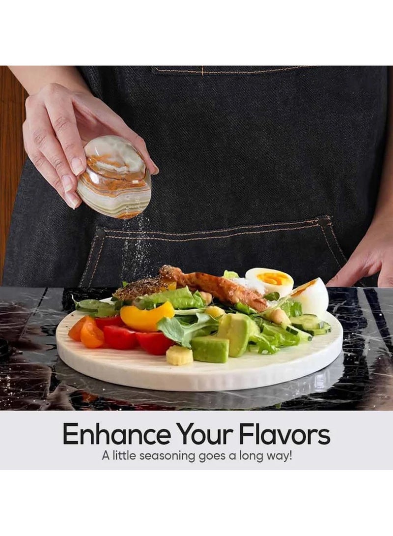 راديكالن مجموعة من علب الملح والفلفل على شكل بيضة من الرخام، مكونة من قطعتين، مصنوعة من العقيق الأخضر والأبيض، مقاس 2.3 بوصة، وموزع توابل للمطبخ والتخزين المنزلي - Image 2