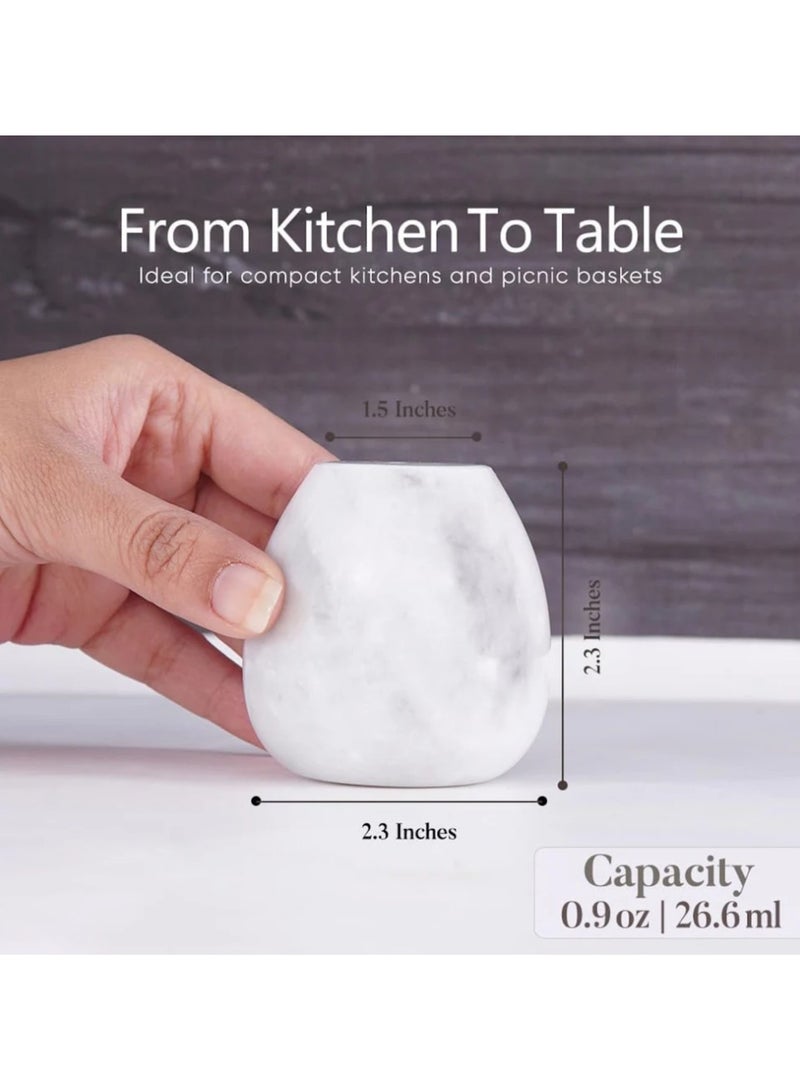 راديكالن مجموعة من علب الملح والفلفل على شكل بيضة من الرخام، مكونة من قطعتين، مصنوعة من العقيق الأخضر والأبيض، مقاس 2.3 بوصة، وموزع توابل للمطبخ والتخزين المنزلي - Image 3