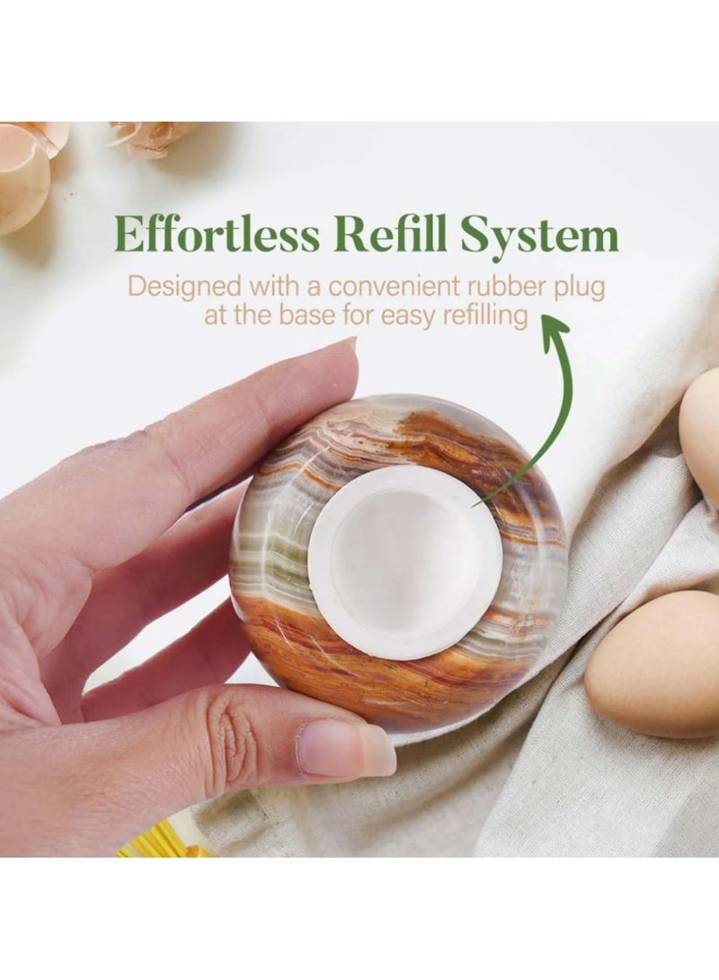 راديكالن مجموعة من علب الملح والفلفل على شكل بيضة من الرخام، مكونة من قطعتين، مصنوعة من العقيق الأخضر والأبيض، مقاس 2.3 بوصة، وموزع توابل للمطبخ والتخزين المنزلي - Image 4