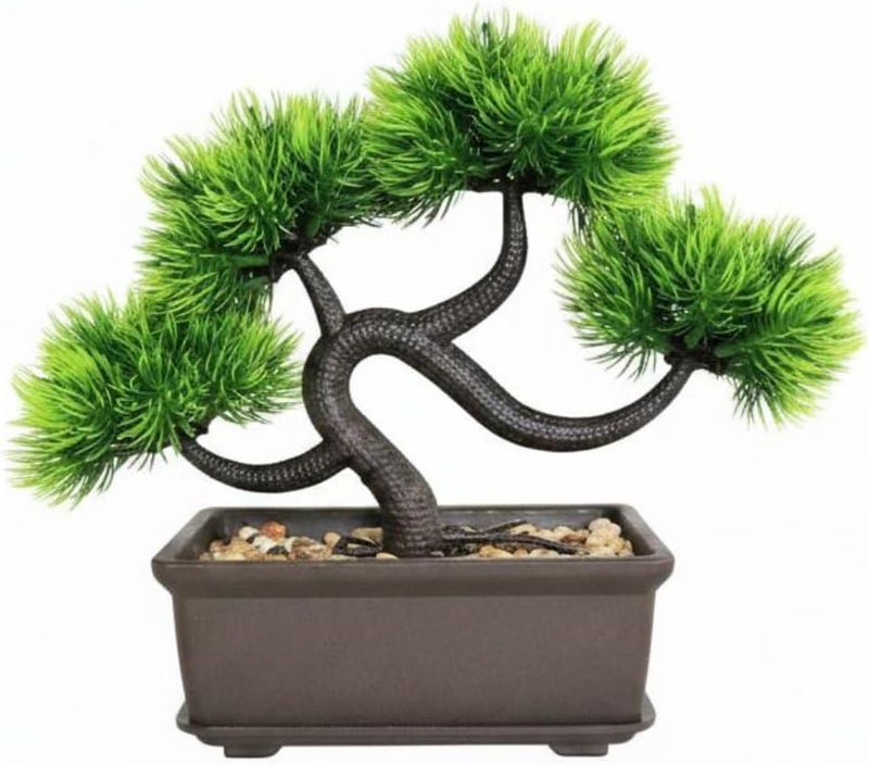 Qianly Artificial Fir Bonsai Authentic Potted Fir Bonsai Easy to Maintain Home Decor for Desktop, Array, Red - Image 1