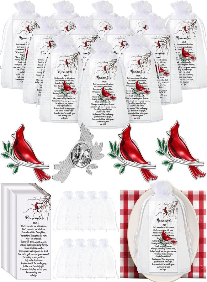 Inbagi Memorial Cardinal Sign Pins Set Include Bird Funeral Pocket Token Red Cardinal Pin Organza Bags and Remember Me Poem Cards Charms Funeral Favors for Guests Gift (60 Sets) - Image 1
