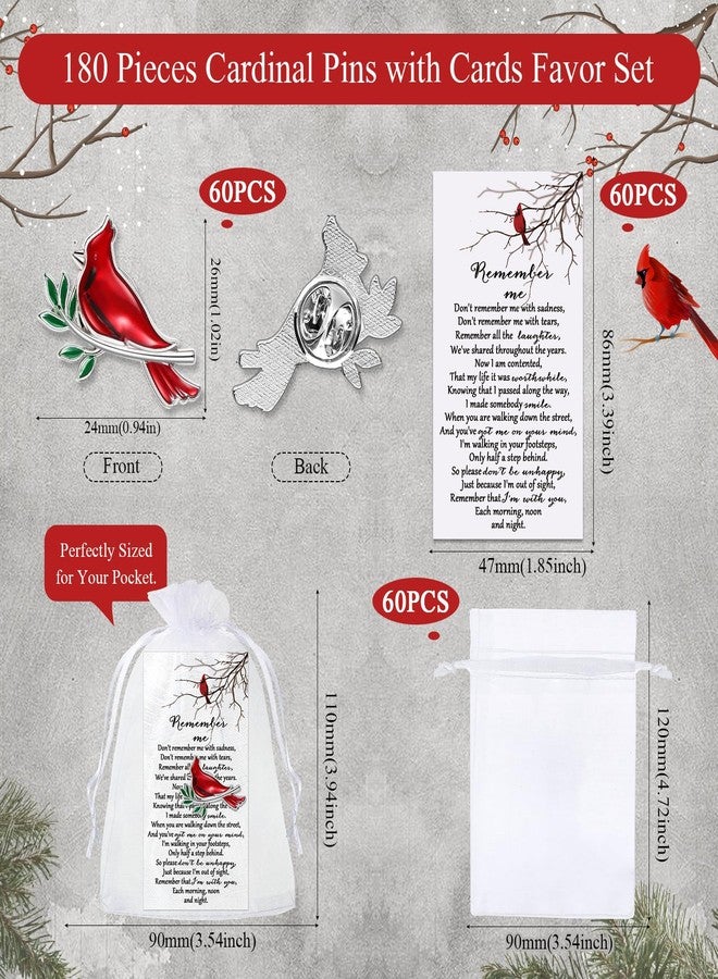 Inbagi Memorial Cardinal Sign Pins Set Include Bird Funeral Pocket Token Red Cardinal Pin Organza Bags and Remember Me Poem Cards Charms Funeral Favors for Guests Gift (60 Sets) - Image 2