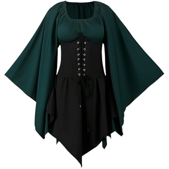 WOMEN'S MEDIEVAL DRESS TRUMPET SLEEVE MEDIEVAL COSTUME CORSET HALLOWEEN VICTORIAN DRESS - Image 1