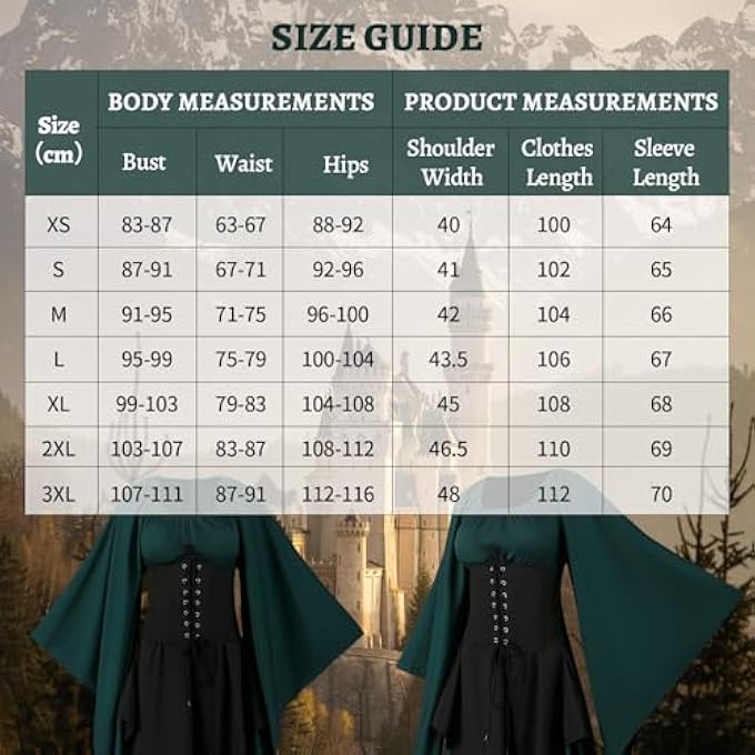 WOMEN'S MEDIEVAL DRESS TRUMPET SLEEVE MEDIEVAL COSTUME CORSET HALLOWEEN VICTORIAN DRESS - Image 4