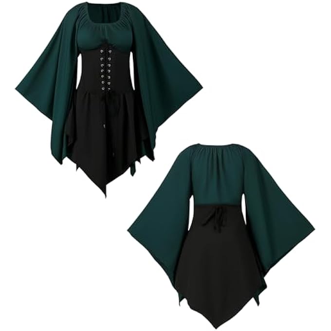 WOMEN'S MEDIEVAL DRESS TRUMPET SLEEVE MEDIEVAL COSTUME CORSET HALLOWEEN VICTORIAN DRESS - Image 5