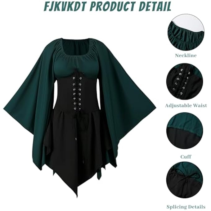 WOMEN'S MEDIEVAL DRESS TRUMPET SLEEVE MEDIEVAL COSTUME CORSET HALLOWEEN VICTORIAN DRESS - Image 3