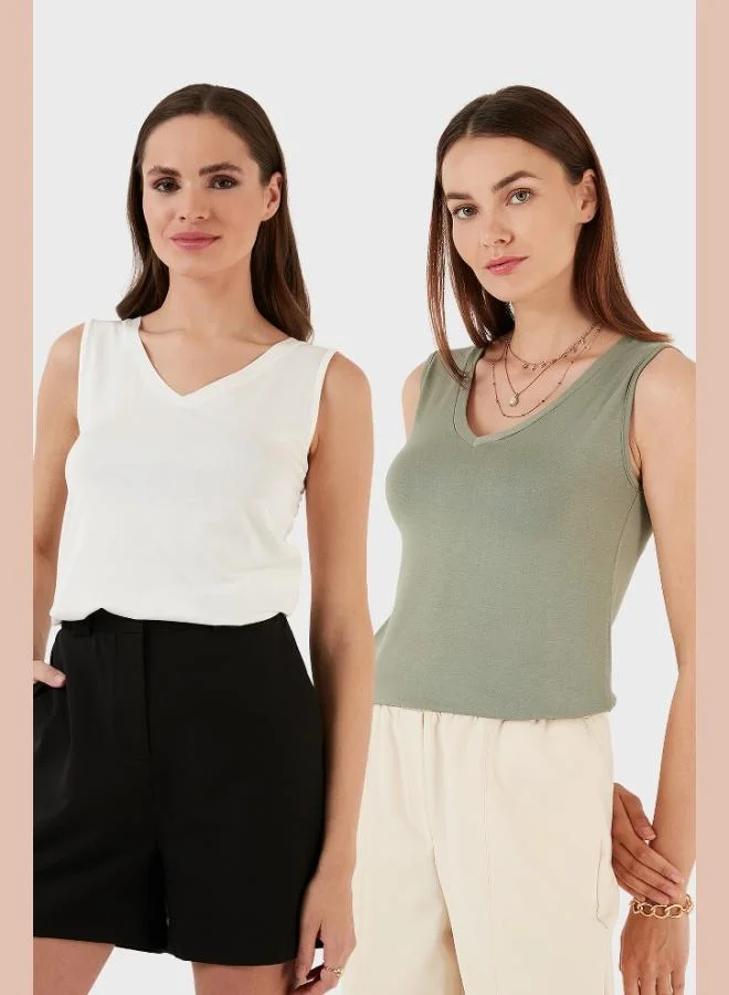 Lela Lela Slim Fit V-Neck Thick Strap 2-Pack Blouse Women's Blouse 5864384S2