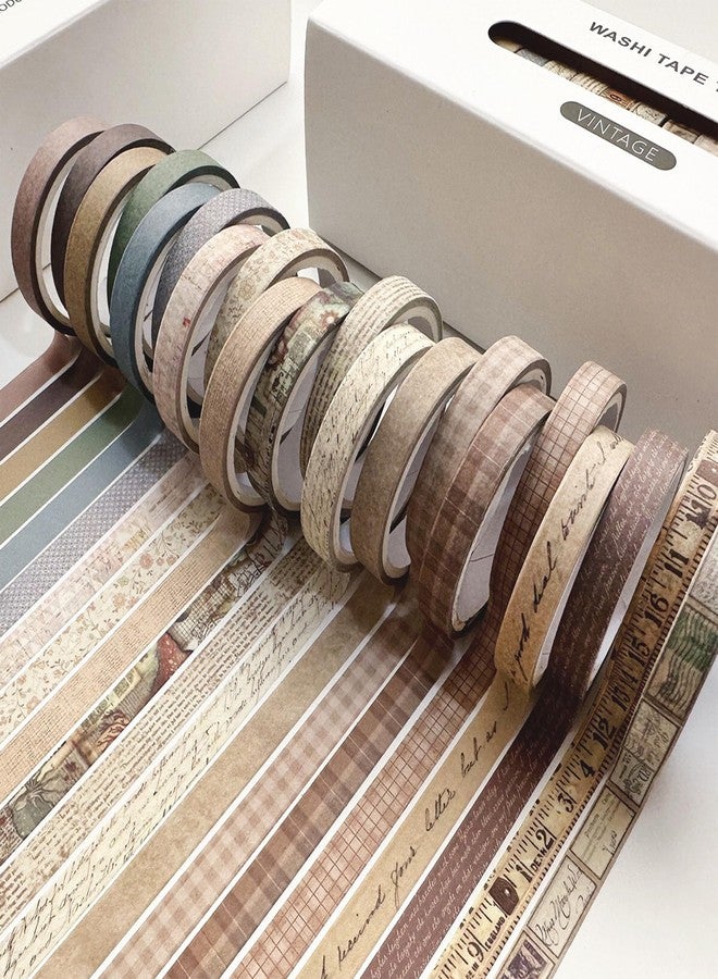 YUBX 20 Pcs Masking Tape Thin Strip Washi Tape Retro Base Pattern DIY Craft Journal Notebook Runner Scrapbooking Wrapping Present Decoration (Cute) - Image 5