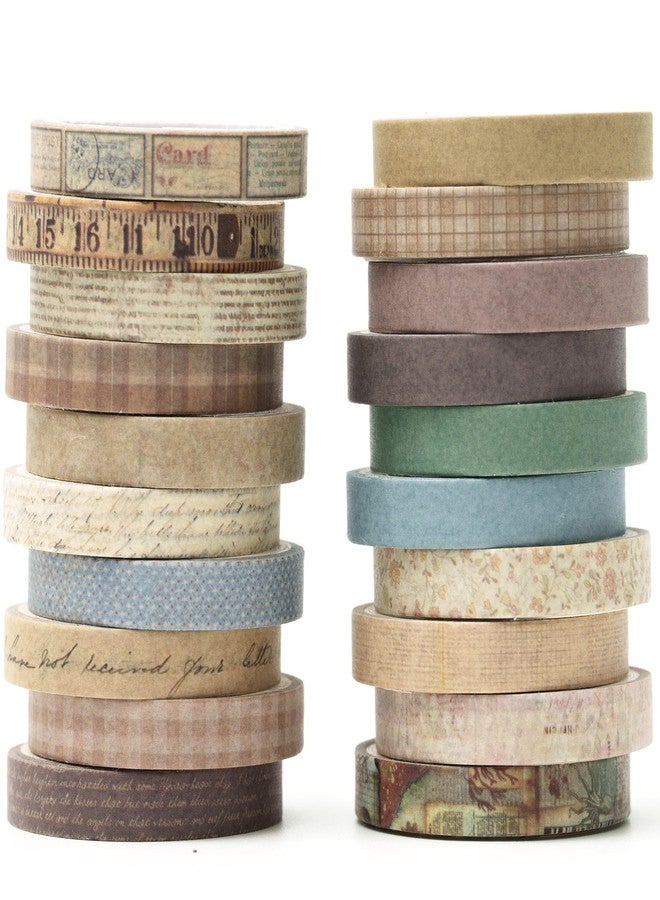 YUBX 20 Pcs Masking Tape Thin Strip Washi Tape Retro Base Pattern DIY Craft Journal Notebook Runner Scrapbooking Wrapping Present Decoration (Cute) - Image 1