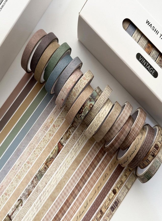 YUBX 20 Pcs Masking Tape Thin Strip Washi Tape Retro Base Pattern DIY Craft Journal Notebook Runner Scrapbooking Wrapping Present Decoration (Cute) - Image 2