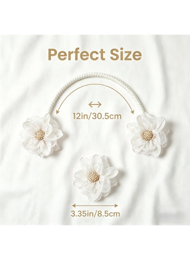 2 Pack Boho Flower Curtain Tiebacks, White Sunflower Decorative Rope Holdback, No Drill Curtain Ties for Bedroom Window Home Office Decor - Image 2