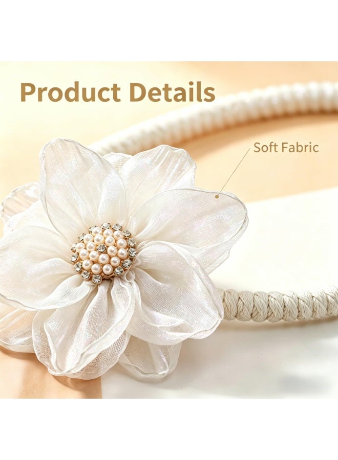 2 Pack Boho Flower Curtain Tiebacks, White Sunflower Decorative Rope Holdback, No Drill Curtain Ties for Bedroom Window Home Office Decor - Image 3