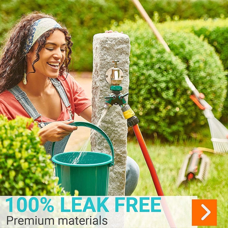 Trazon Water Splitter 2 Way, Garden Y Hose Connector Metal Body, Water Faucet Splitter with Comfortable Rubberized Grip, 2 Way Hose Splitter Heavy Duty for Outdoor and Indoor Use (Green) - Image 2