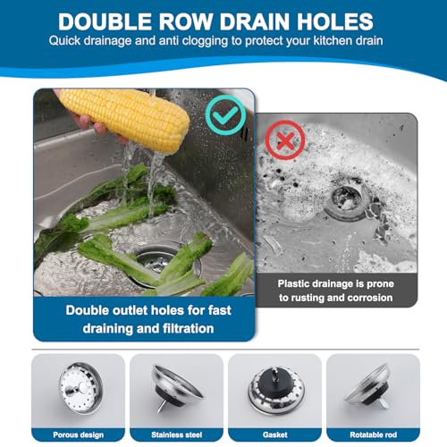 ZM Kitchen Sink Stainless Steel Basket Strainer with Drain Assembly, 3-1/2 Inch Sink Drain Stopper Plug - Image 5