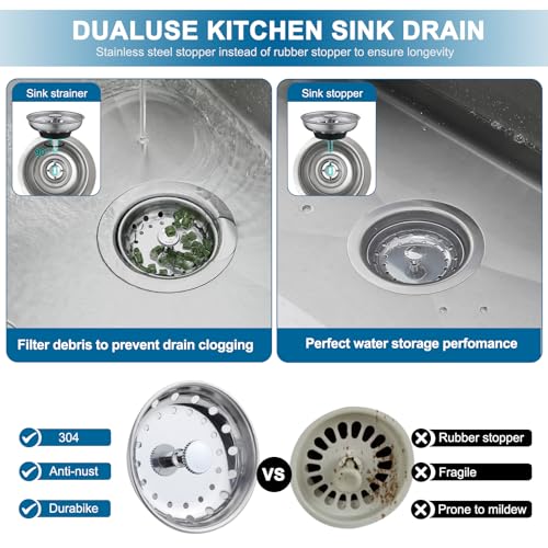 ZM Kitchen Sink Stainless Steel Basket Strainer with Drain Assembly, 3-1/2 Inch Sink Drain Stopper Plug - Image 4
