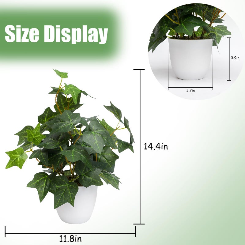 alyptus Fake English Ivy Plants in Pots Set of 2 â€“ Realistic Artificial Ivy Greenery for Home Decor, Tabletop, Office, Shelf, Balcony or Bathroom - Green with White Pots - Image 2