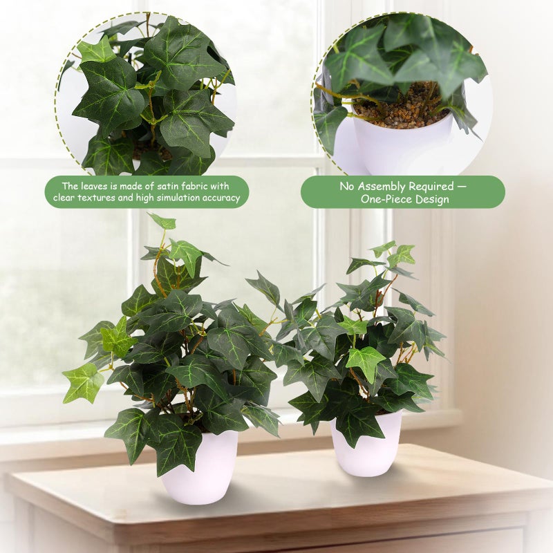 alyptus Fake English Ivy Plants in Pots Set of 2 â€“ Realistic Artificial Ivy Greenery for Home Decor, Tabletop, Office, Shelf, Balcony or Bathroom - Green with White Pots - Image 3