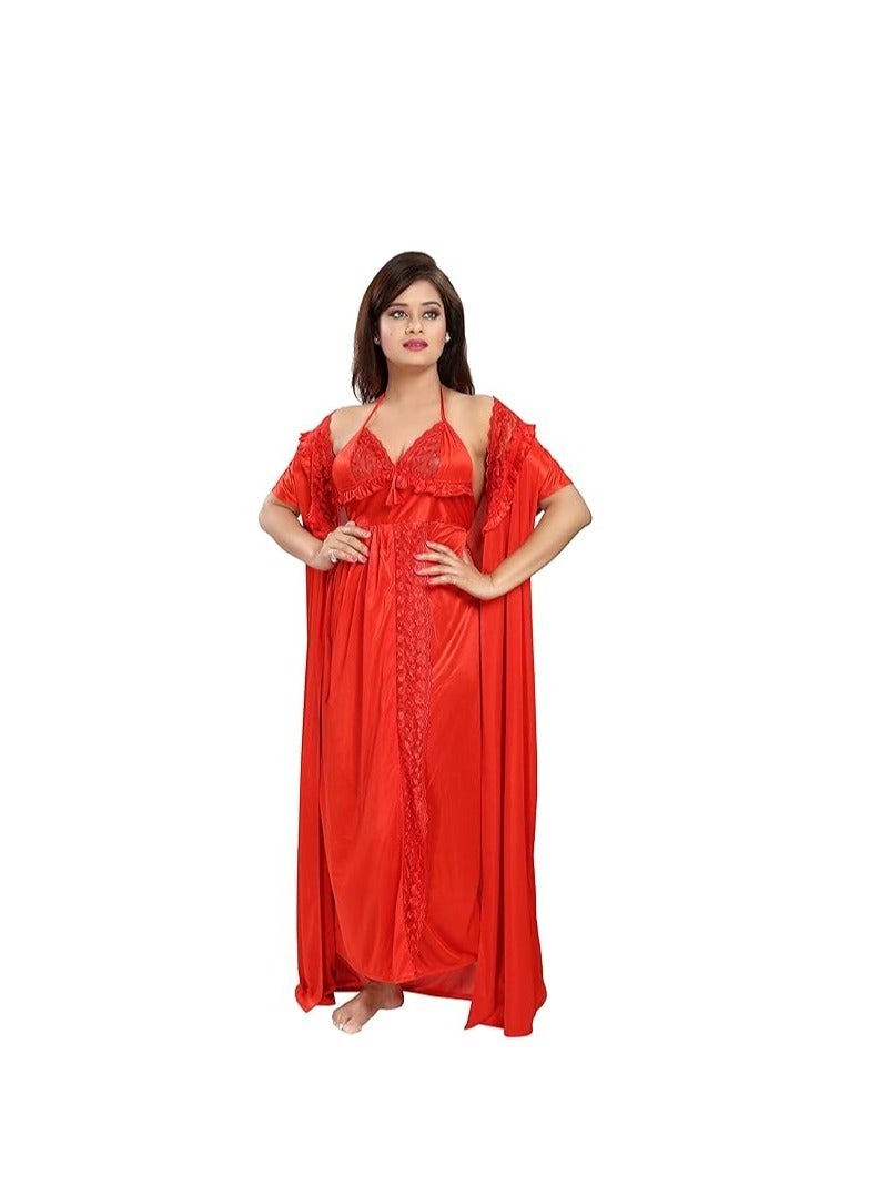 Accessorize Kingdom Women's Satin Solid Maxi (Size - Free Size) (Nightwear Set Pack of 2)  - Image 1