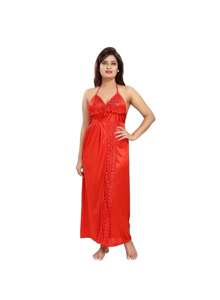 Accessorize Kingdom Women's Satin Solid Maxi (Size - Free Size) (Nightwear Set Pack of 2)  - Image 2