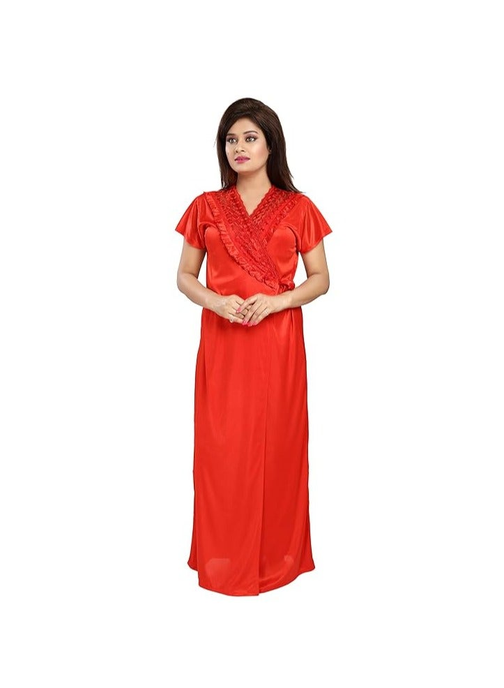 Accessorize Kingdom Women's Satin Solid Maxi (Size - Free Size) (Nightwear Set Pack of 2)  - Image 3