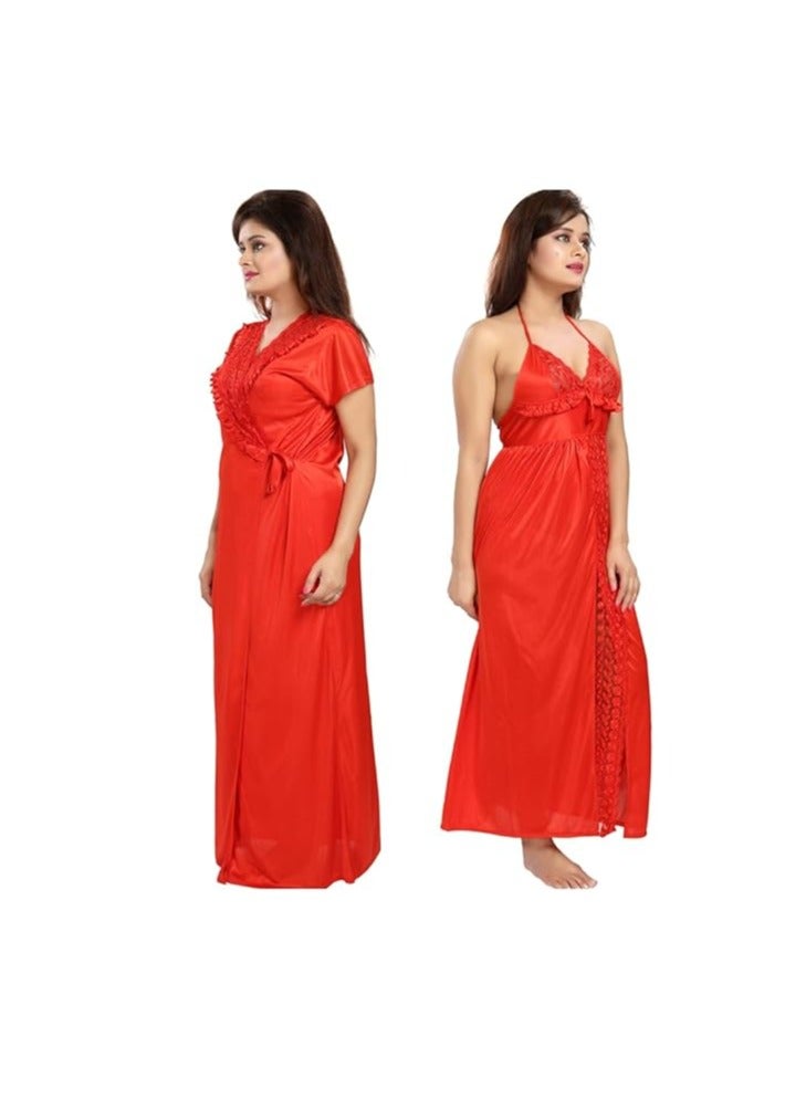 Accessorize Kingdom Women's Satin Solid Maxi (Size - Free Size) (Nightwear Set Pack of 2)  - Image 4