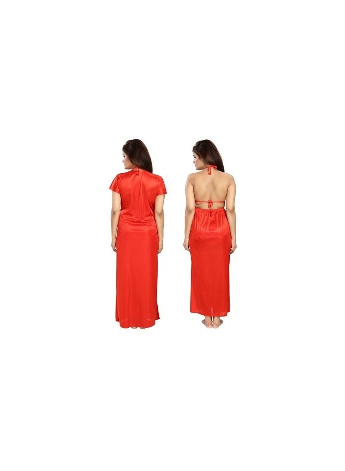 Accessorize Kingdom Women's Satin Solid Maxi (Size - Free Size) (Nightwear Set Pack of 2)  - Image 5