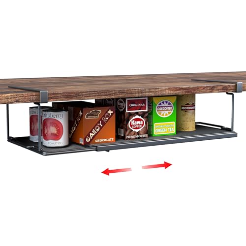 SHINEWON Expandable Under Cabinet Shelf, Extendable Under Shelf Storage with 0.94 Inches Thick Clips for Pantry Cabinet, Laundry Room, Shoe Rack. (Black, 1 Pack, Interior: 3.66" H x 8.26" D) - Image 1