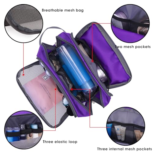 WANDF Toiletry Bag for Men Hanging Dopp Kit Water Resistant Shaving Bag Small Toiletry Bag for Traveling (Dark Purple) - Image 3