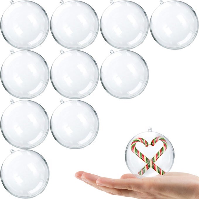 10PK CLEAR PLASTIC CHRISTMAS ORNAMENTS FOR CRAFTS FILLABLE DIY CHRISTMAS ORNAMENTS BALLS 60MM ACRYLIC ORNAMENTS FOR CHRISTMAS TREE DECORATIONS HANGING CHRISTMAS DECORATIONS HOME DECOR SUPPLIES