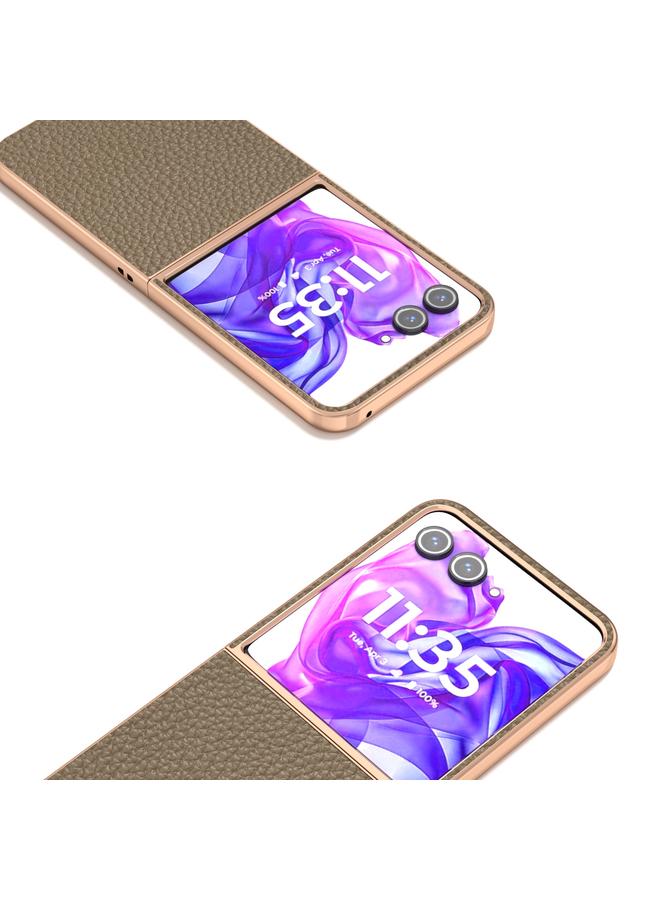 اس-توب جراب لهاتف Motorola Razr 50 Ultra من ABEEL مصنوع من الجلد الطبيعي بإطار مطلي بالكهرباء وملمس الليتشي - Image 3