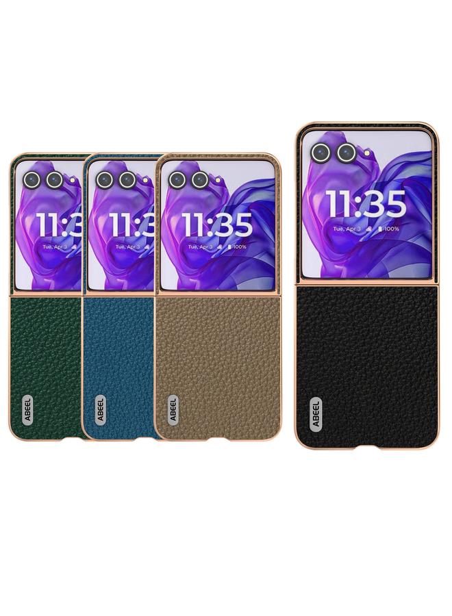 اس-توب جراب لهاتف Motorola Razr 50 Ultra من ABEEL مصنوع من الجلد الطبيعي بإطار مطلي بالكهرباء وملمس الليتشي - Image 5