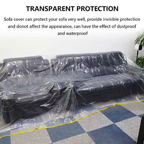 QEES 2 Pack 146"/12ft Plastic Couch Cover,Furniture Covers,Sectional Couch Covers,Extra Large Plastic Cover for Sectional Sofa l Shape,Chair Bed Furniture Sofa Covers for Storage Moving Supplies - Image 4