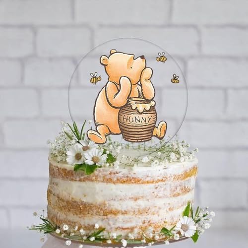 Thcbme Winnie Cake Topper Welcome Baby Acrylic 5inch Cake Toppers Cupcake Toppers Classic Baby Shower Decorations Winnie Birthday Party Supplies - Image 1