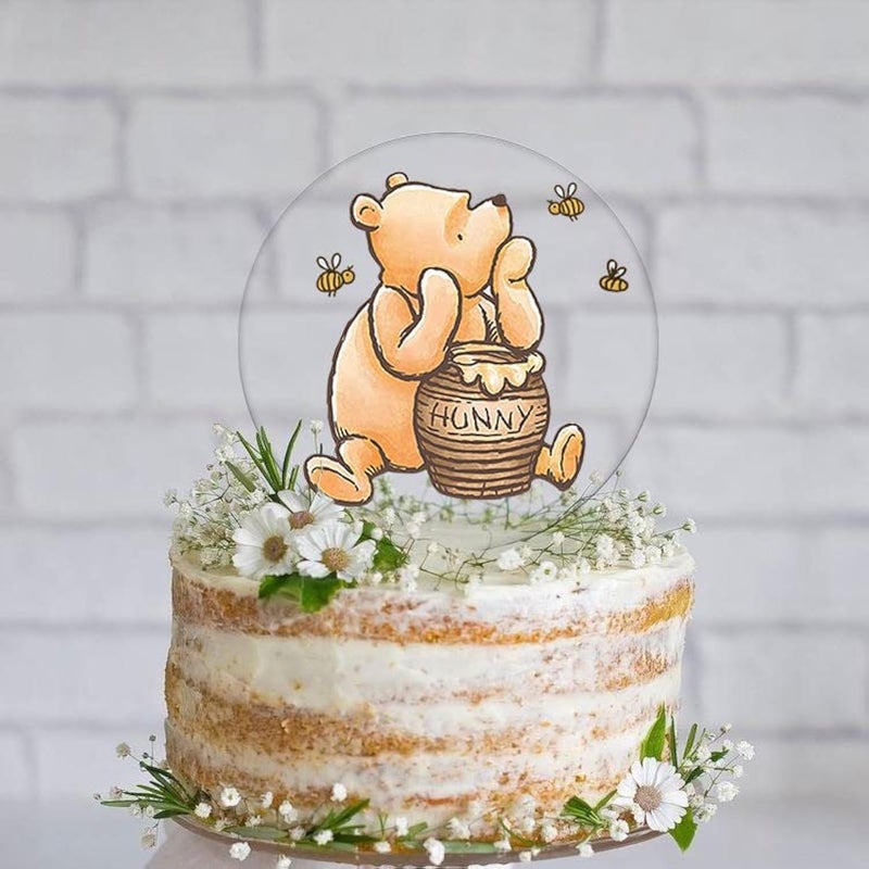 Thcbme Winnie Cake Topper Welcome Baby Acrylic 5inch Cake Toppers Cupcake Toppers Classic Baby Shower Decorations Winnie Birthday Party Supplies - Image 2