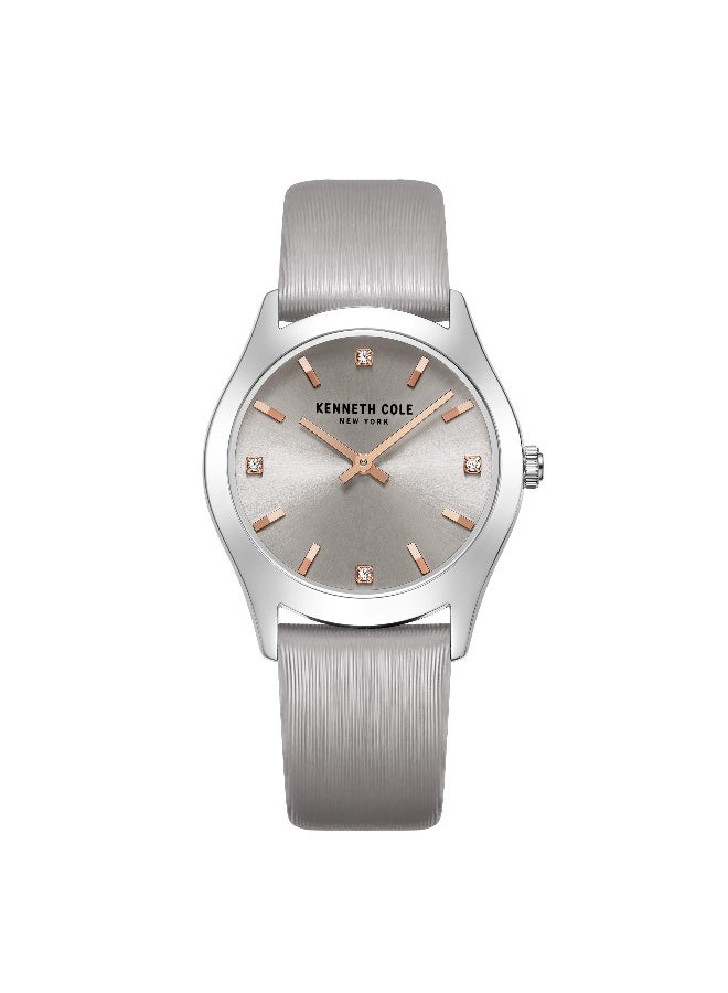 Kenneth Cole New York Modern Classic Warm Grey Dial Warm Grey Leather Strap Analog Watch for Women - 34mm - Image 1