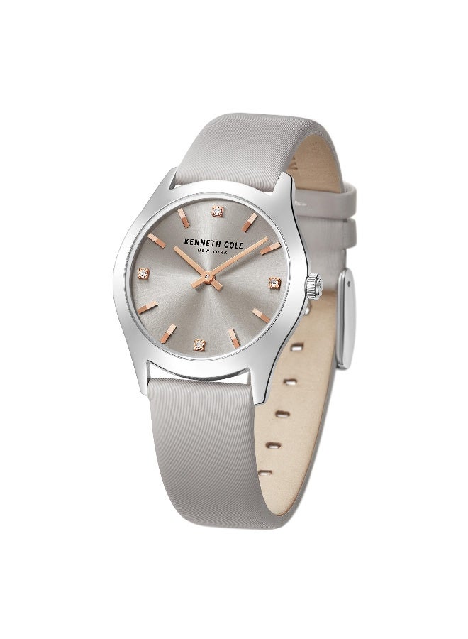 Kenneth Cole New York Modern Classic Warm Grey Dial Warm Grey Leather Strap Analog Watch for Women - 34mm - Image 4