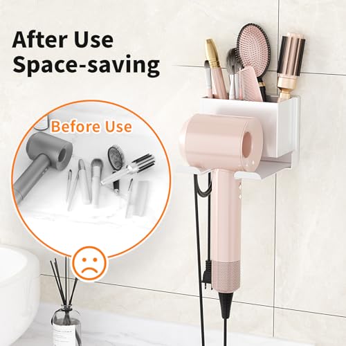 MAYZOLOP Hair Dryer Holder Wall Mounted, Hair Tools Organizer, Bathroom Space-Saving Blow Dryer Organizer Curling Irons Storage Hair Dryer Comb Attachments White (Self-Adhesive and Drilling) - Image 5