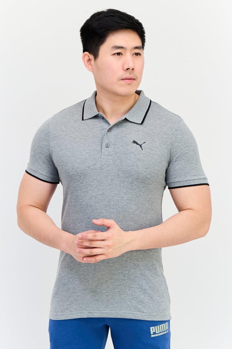 PUMA Men Slim Fit Brand Logo Short Sleeves Outdoor Polo, Grey - Image 1